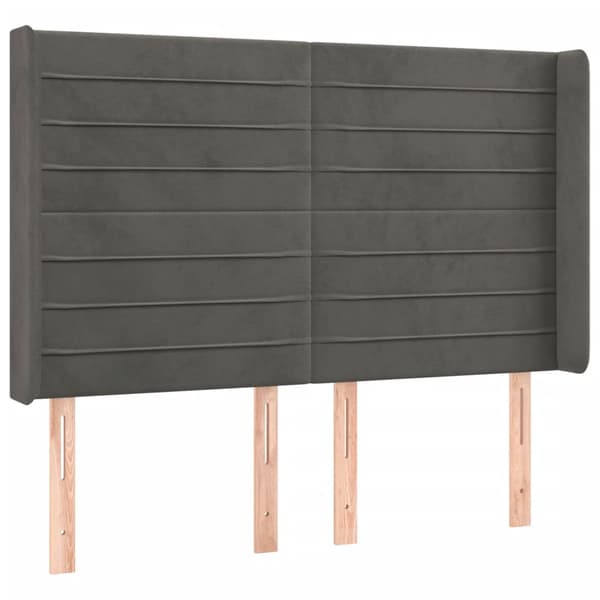 Sänggavel LED mörkgrå 147x16x118/128 cm sammet