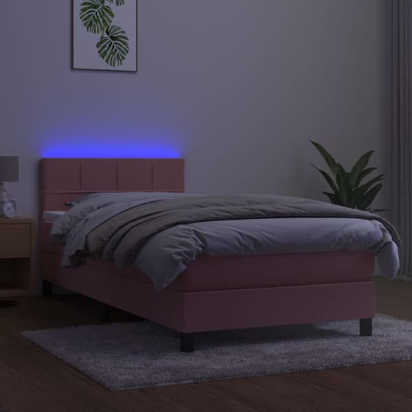 Ramsäng med madrass & LED rosa 100x200 cm sammet