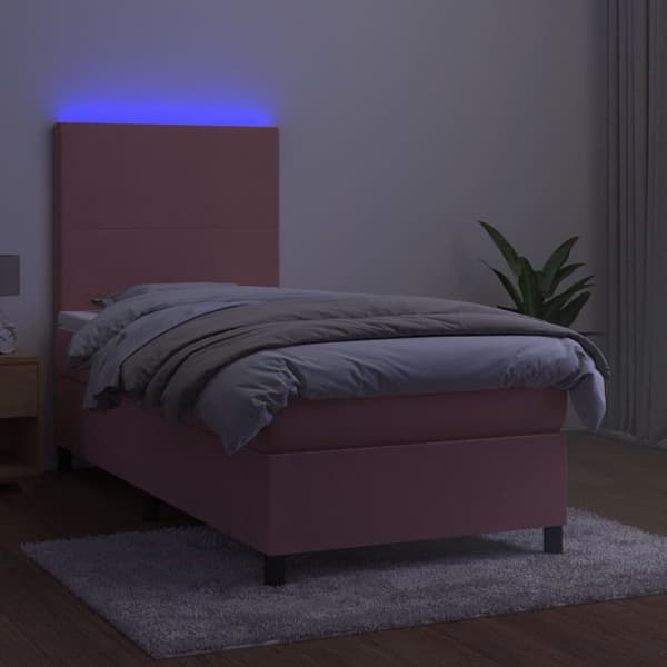 Ramsäng med madrass rosa & LED 100x200 cm sammet