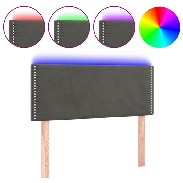 Sänggavel LED mörkgrå 100x5x78/88 cm sammet