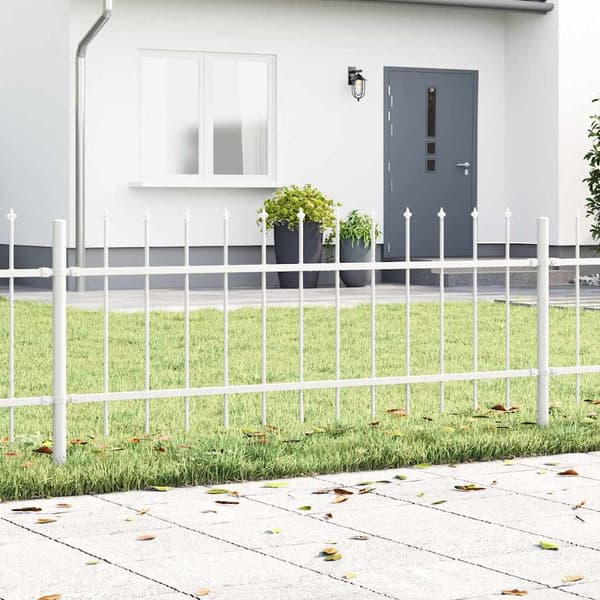 Trädgårdsstängsel 7 pcs Vit 11,9 x 0,6 m Pulverlackerad stål
