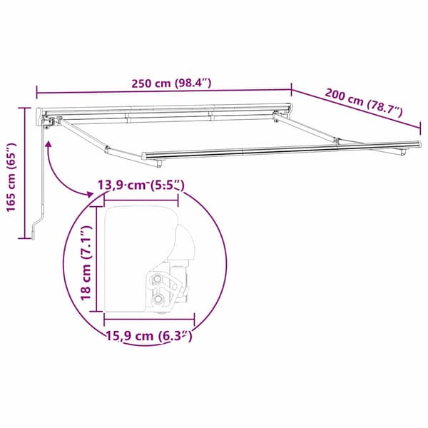 Markisram Justerbar Vit 2,5 x 2 m Stål