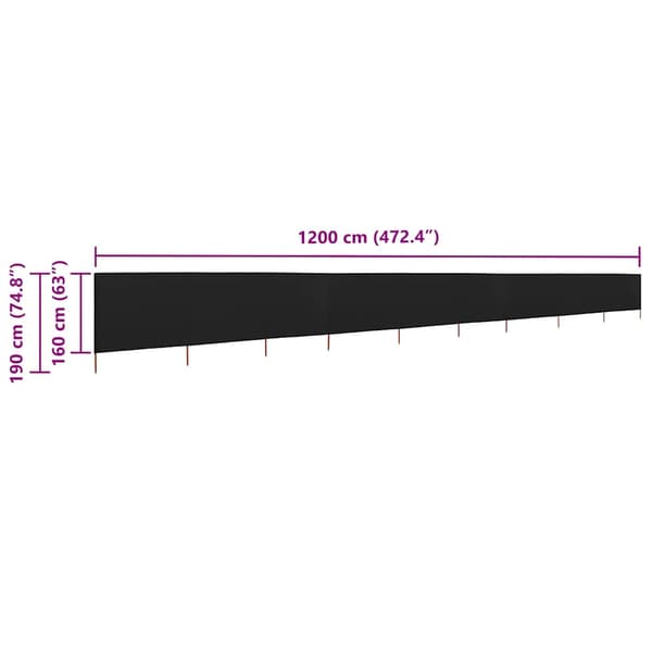 Vindskydd 9 paneler tyg 1200x160 cm svart