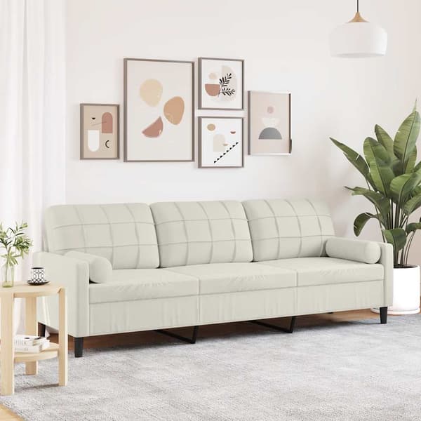 3-sitssoffa med prydnadskuddar gräddvit 210 cm sammet
