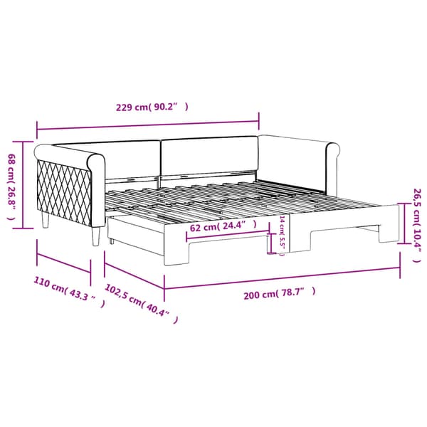 Dagbädd utdragbar svart 100x200 cm sammet