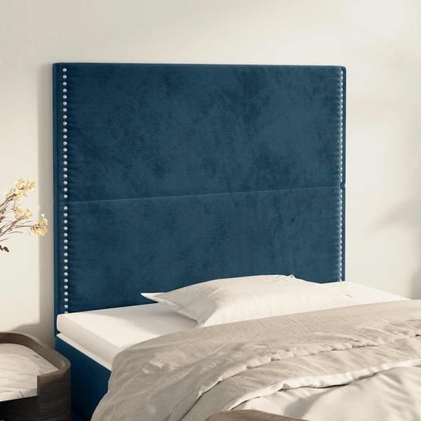 Sänggavel mörkblå 80x5x118/128 cm sammet