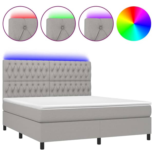 Ramsäng med madrass & LED ljusgrå 180x200 cm tyg