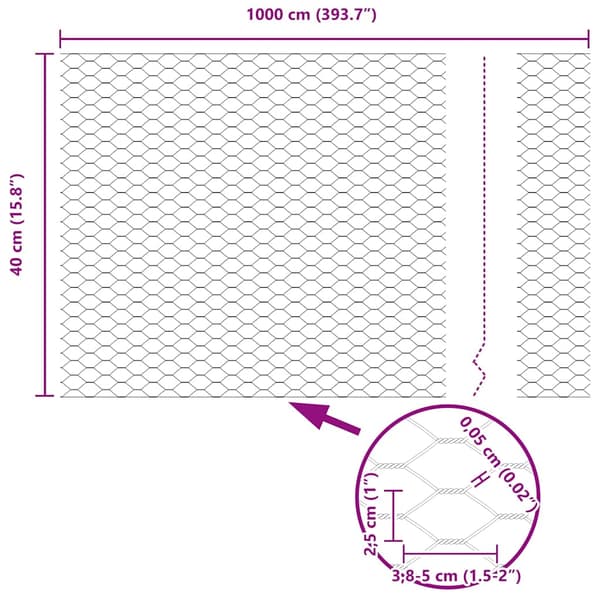 Hexagonstängsel Silver 0,4 x 10 m Galvaniserat stål