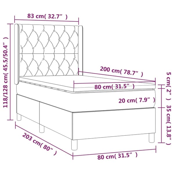 Ramsäng med madrass mörkgrå 80x200 cm sammet