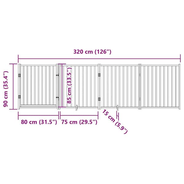 Hundgrind med dörr vikbar 4 paneler vit 320 cm massivt granträ