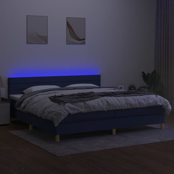 Ramsäng med madrass & LED blå 200x200 cm tyg