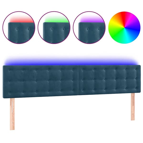 Sänggavel LED mörkblå 180x5x78/88 cm sammet
