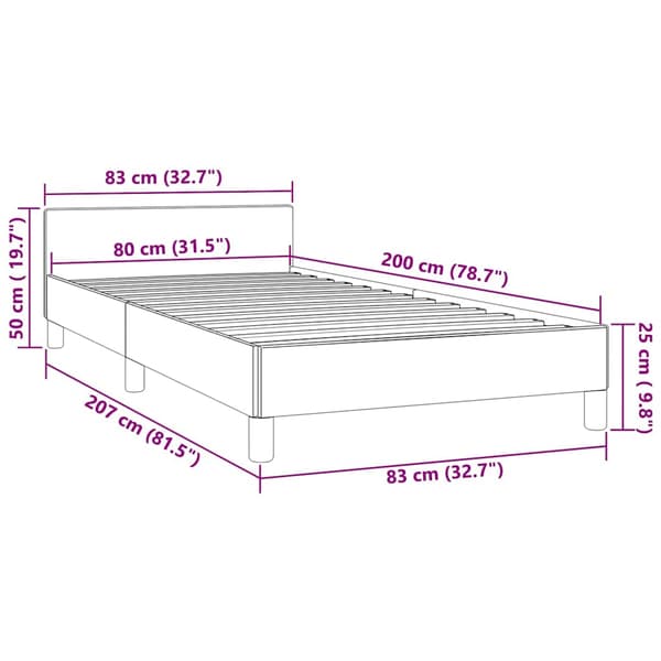 Sängram utan madrass ljusgrå 80x200 cm sammet