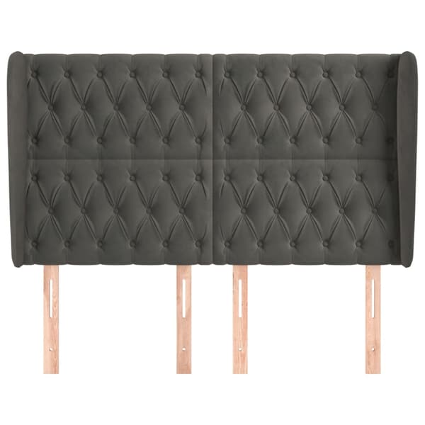 Sänggavel med kanter mörkgrå 147x23x118/128 cm sammet