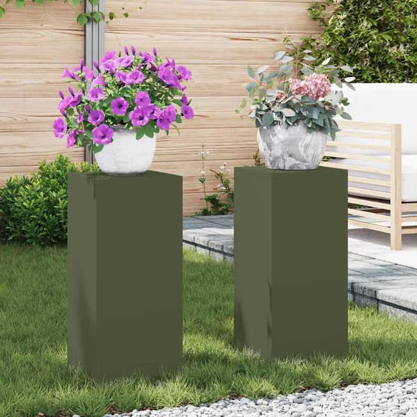 Växtställ 2 pcs Olivgrön 24 x 24 x 55 cm Stål