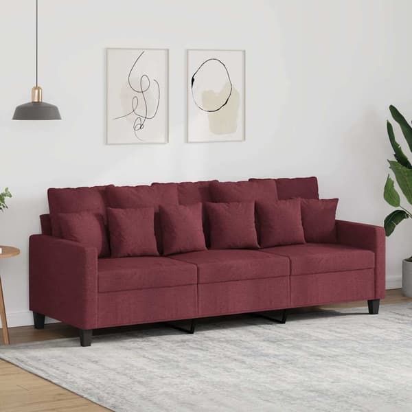 3-sitssoffa vinröd 180 cm tyg