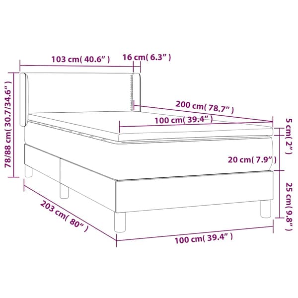 Ramsäng med madrass mörkblå 100x200 cm sammet