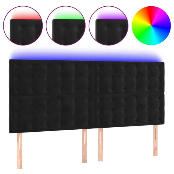 Sänggavel LED svart 160x5x118/128 cm sammet