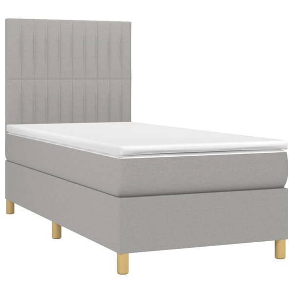 Ramsäng med madrass & LED ljusgrå 90x200 cm tyg