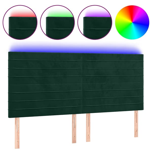 Sänggavel LED mörkgrön 180x5x118/128 cm sammet