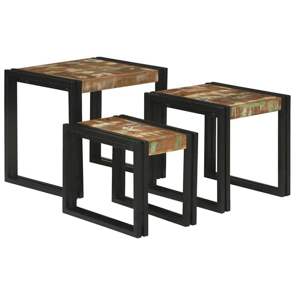 Nestingbord 3 pcs Massivt återvunnet trä och metall