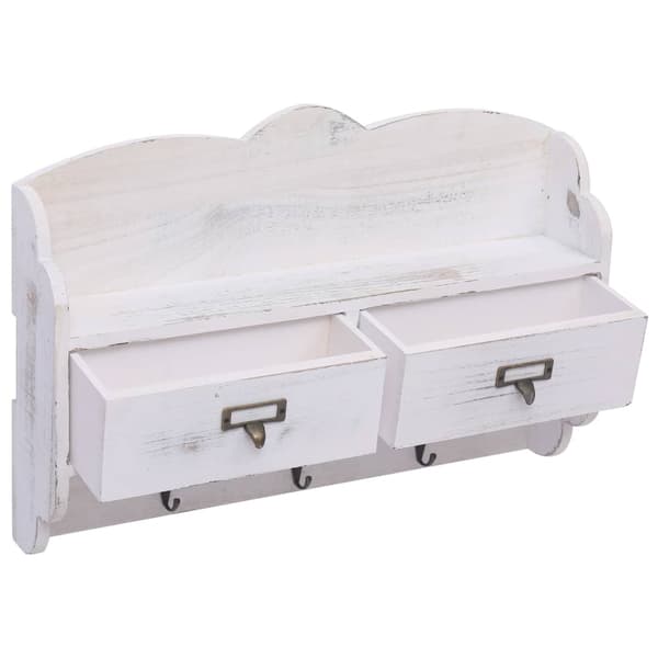 Väggkrokar med förvaring vit 50x10x34 cm trä