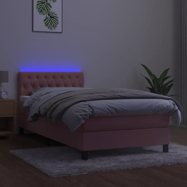 Ramsäng med madrass & LED rosa 90x190 cm sammet
