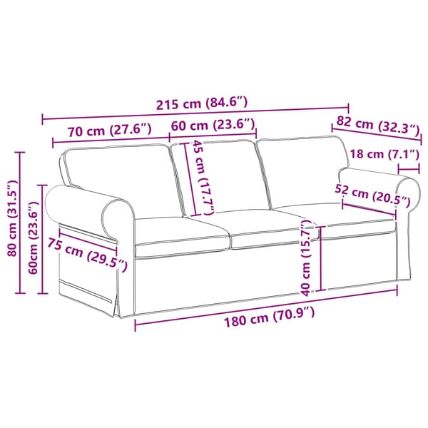 Soffa 2 pcs Ljusgrå 215 x 82 x 80 cm tyg