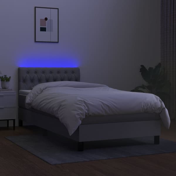 Ramsäng med madrass & LED ljusgrå 90x190 cm tyg