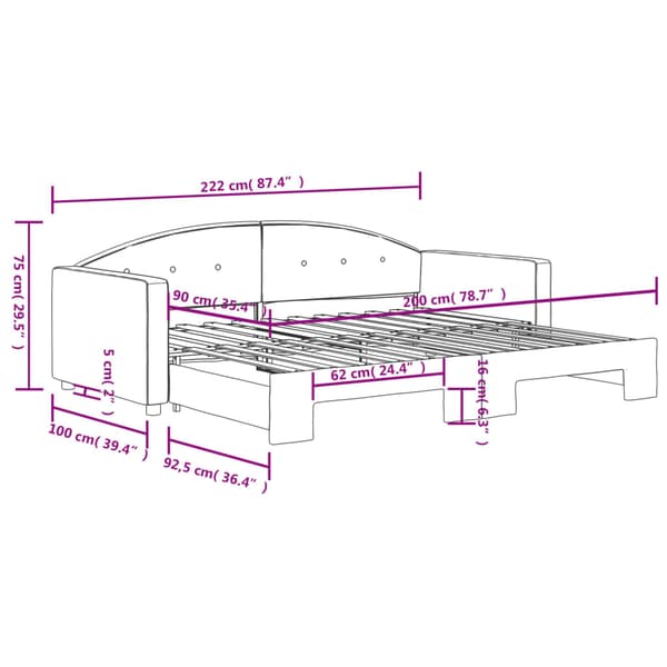 Dagbädd utdragbar mörkgrå 90x200 cm sammet