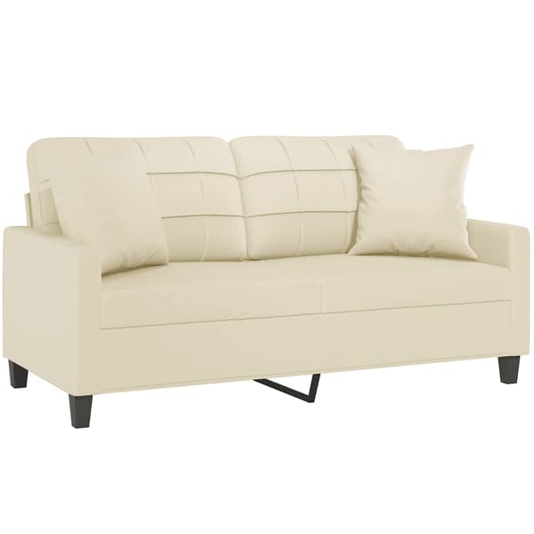 2-sits soffa med prydnadskuddar gräddvit 140 cm konstläder