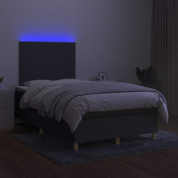 Ramsäng med madrass & LED mörkgrå 120x190 cm tyg