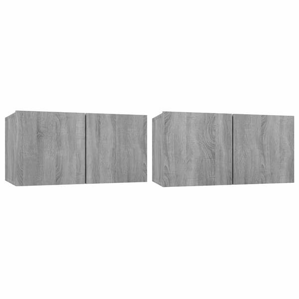 TV-bänkset 2 pcs Grå Konstruerat trä