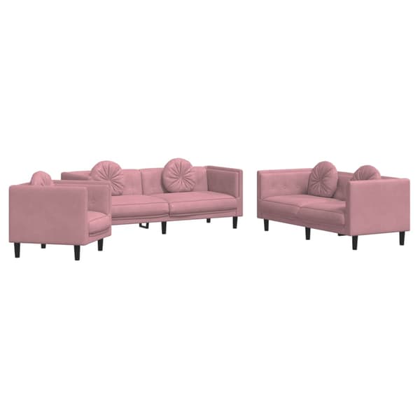 Soffgrupp med dynor 3 delar rosa sammet