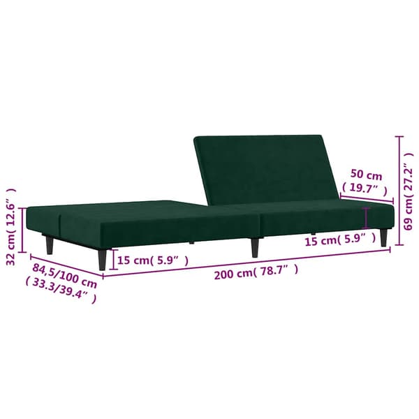 Bäddsoffa 2-sits mörkgrön sammet