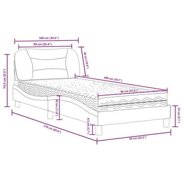 Bed with Mattress "Hvar" Light Grey 90x200 cm Fabric