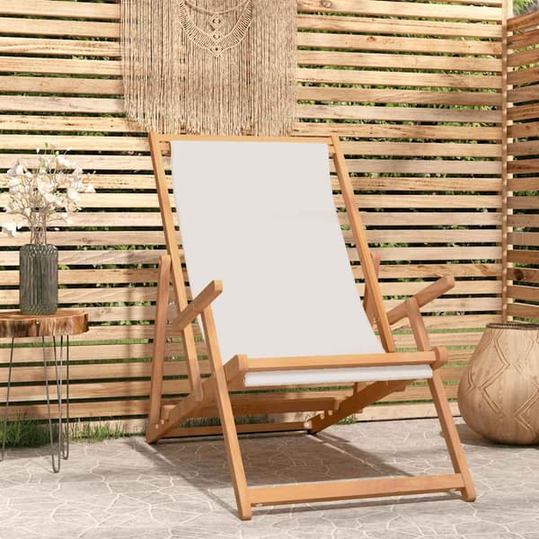 Hopfällbar stol massivt trä teak creme