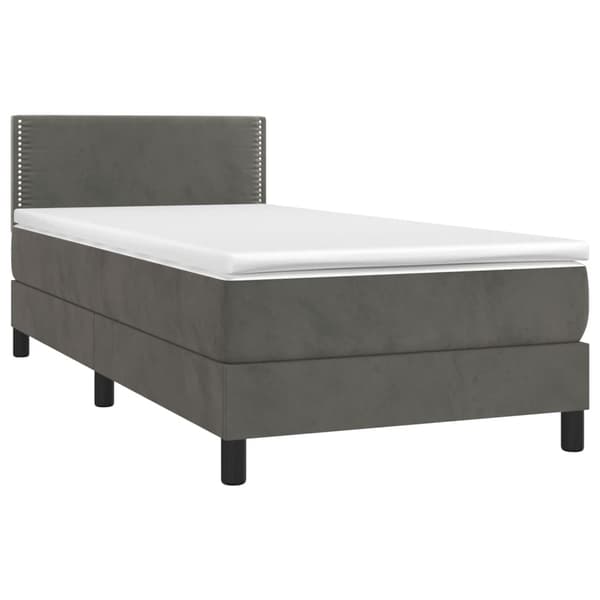 Ramsäng med madrass mörkgrå 90x190 cm sammet