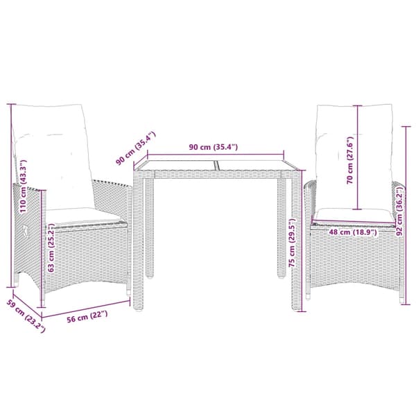 Bistrogrupp med dynor 3 delar beige konstrotting