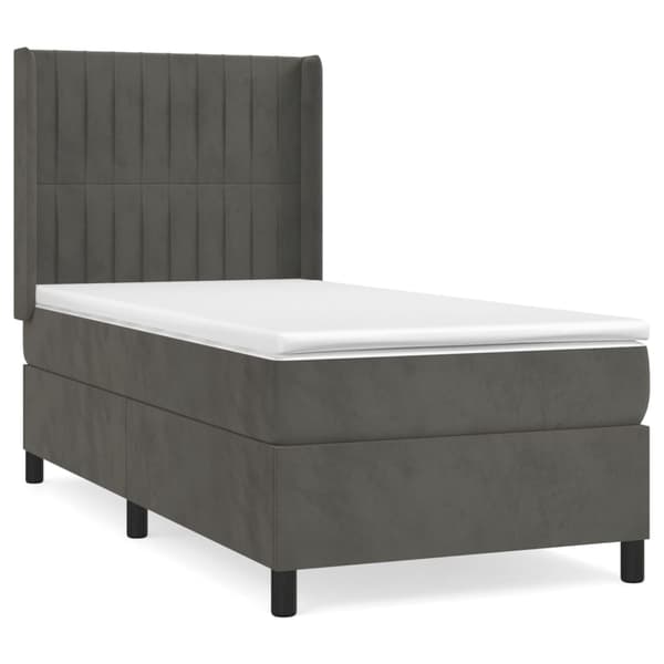 Ramsäng med madrass mörkgrå 90x200 cm sammet