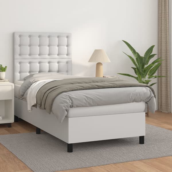 Ramsäng med madrass vit 90x190 cm konstläder