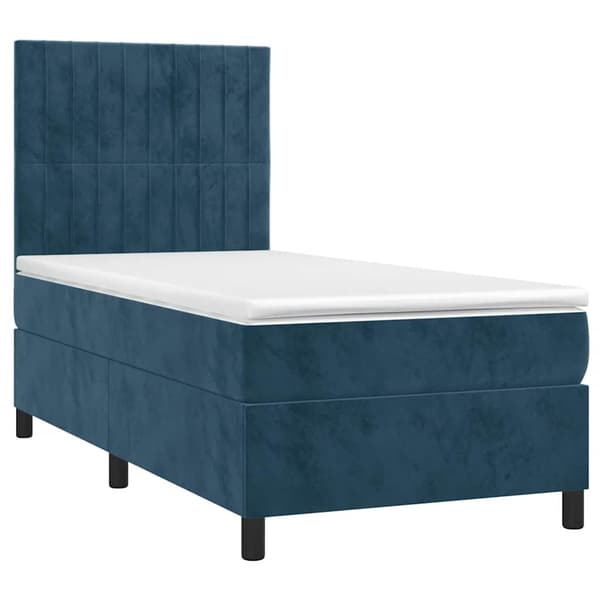Ramsäng med madrass & LED mörkblå 90x200 cm sammet