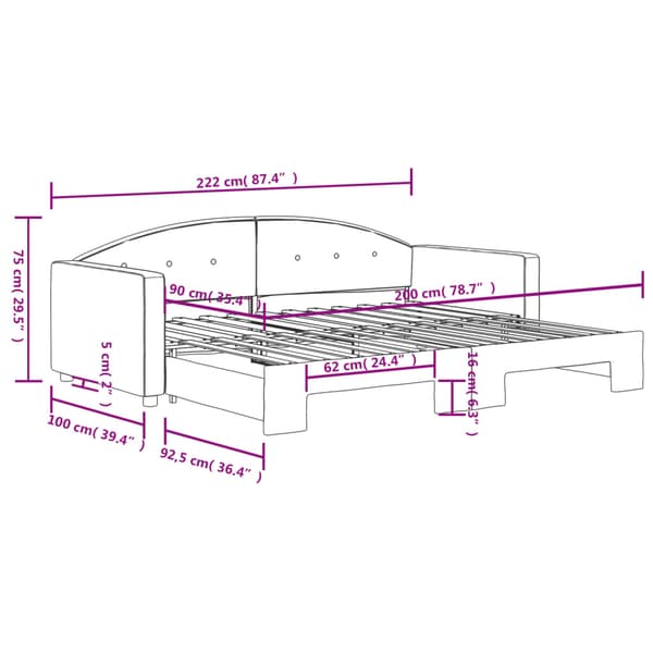 Dagbädd utdragbar svart 90x200 cm sammet
