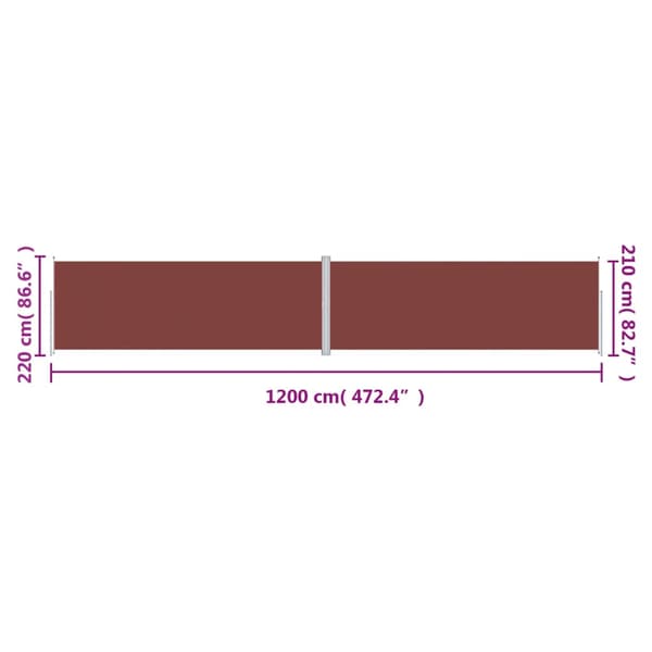 Infällbar sidomarkis brun 220x1200 cm