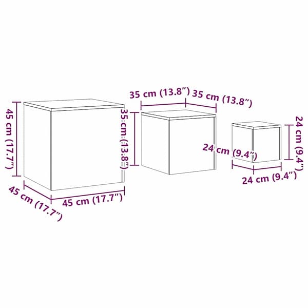 Nestingbord 3 pcs Svart Ek Konstruerat trä