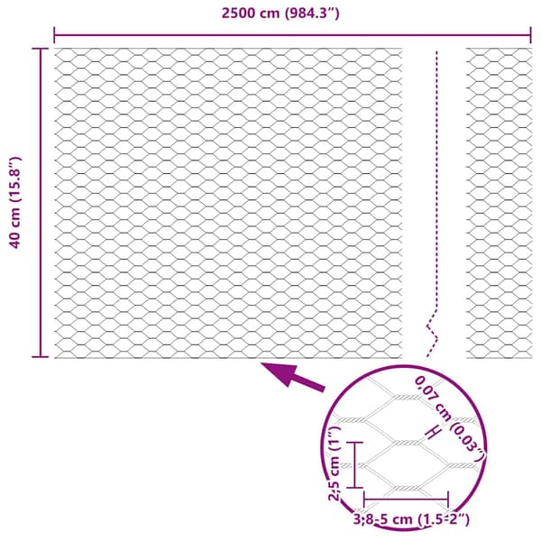 Hexagonstängsel Grå 0,4 x 25 m PVC
