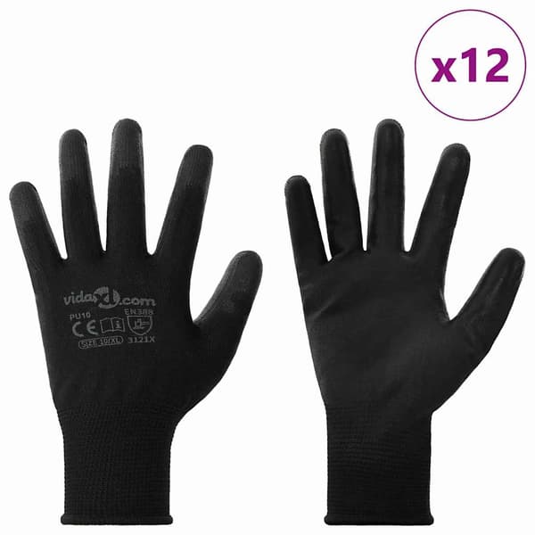 Arbetshandskar 12 pcs Svart 10 / xl Polyester