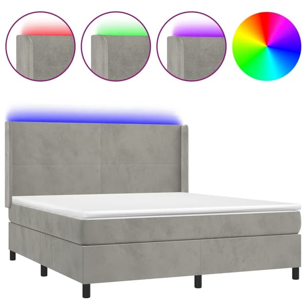 Ramsäng med madrass & LED ljusgrå 160x200 cm sammet