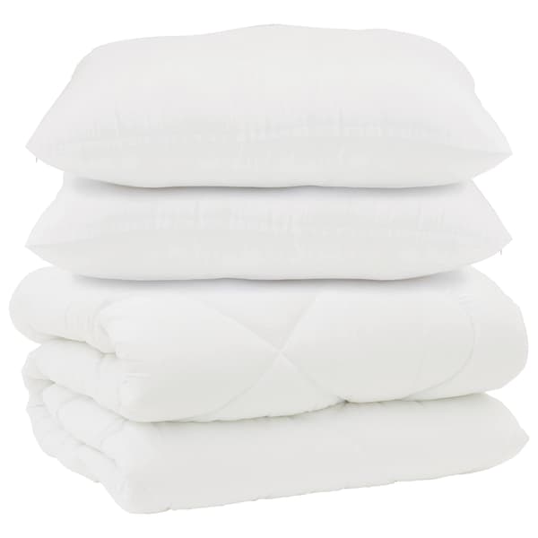 Duntäcke med Kuddar 3 pcs Vit Mikrofiber och Dunfjäder