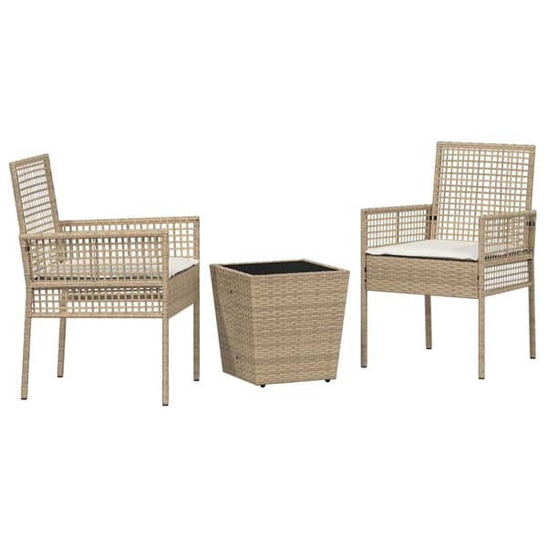 Trädgårds Bistro Set 3 pcs Beige konstrotting